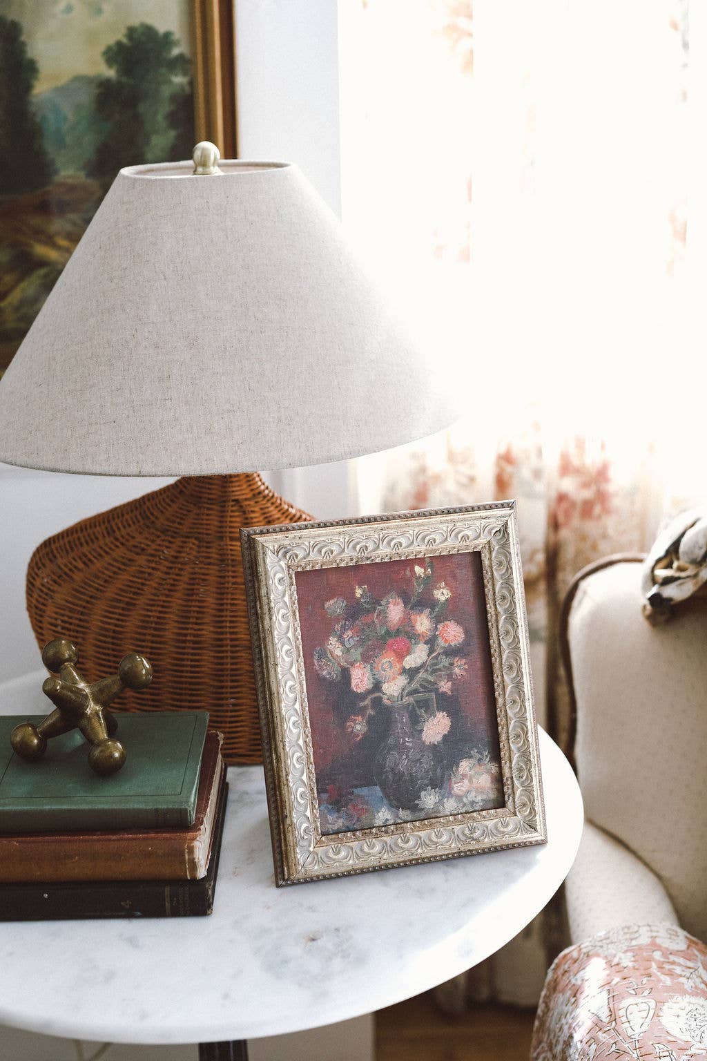 Chinese Asters and Gladioli Framed Antique Art - 5x7