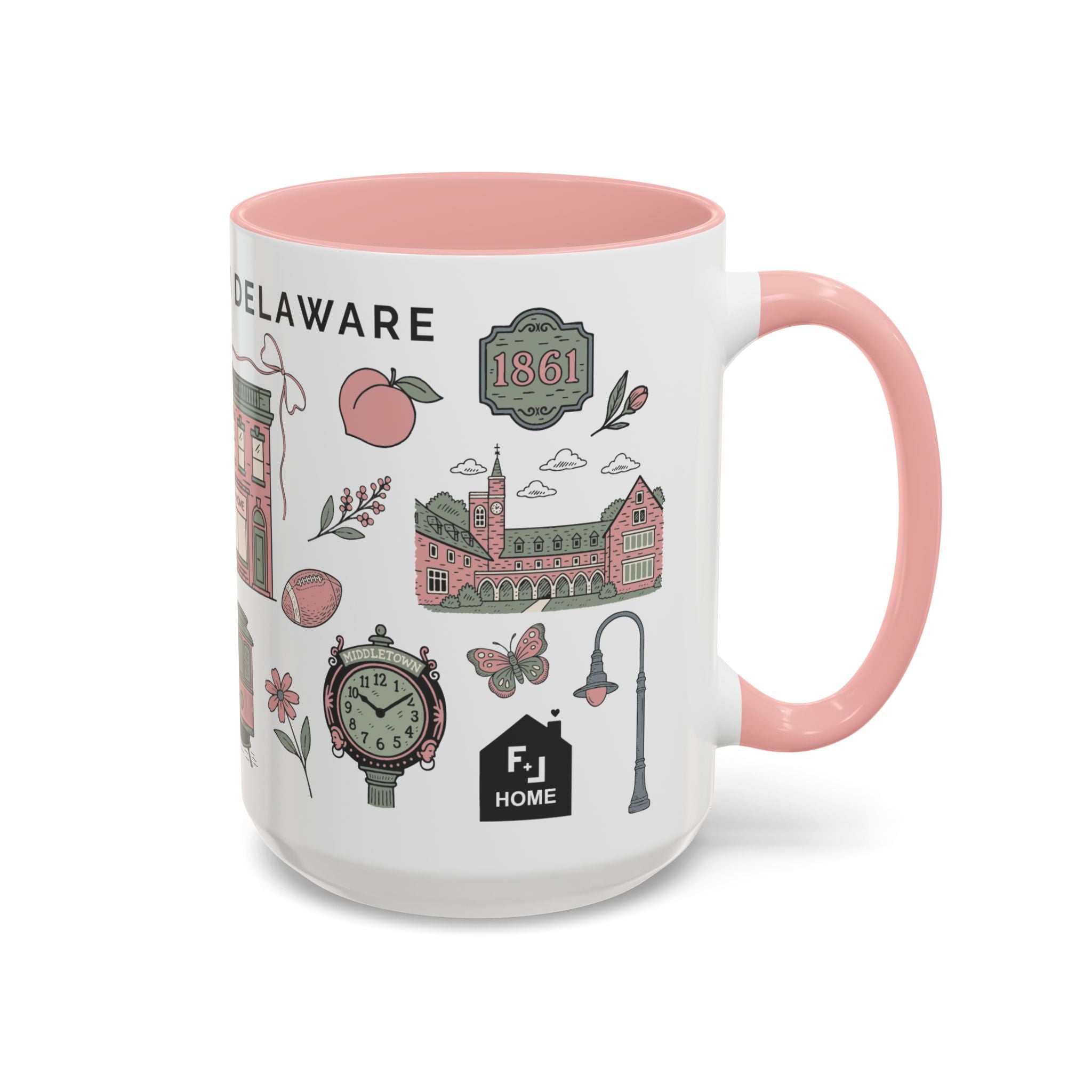 Middletown Delaware Ceramic Pink Accent Mug – 15oz