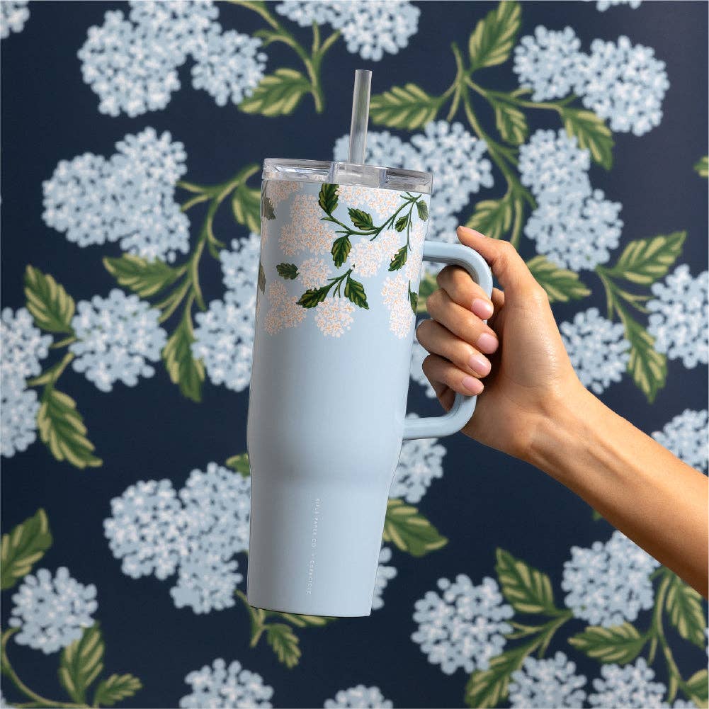 Gloss Blue Hydrangea 40oz Cruiser Tumbler - Rifle Paper Co. x Corkcicle