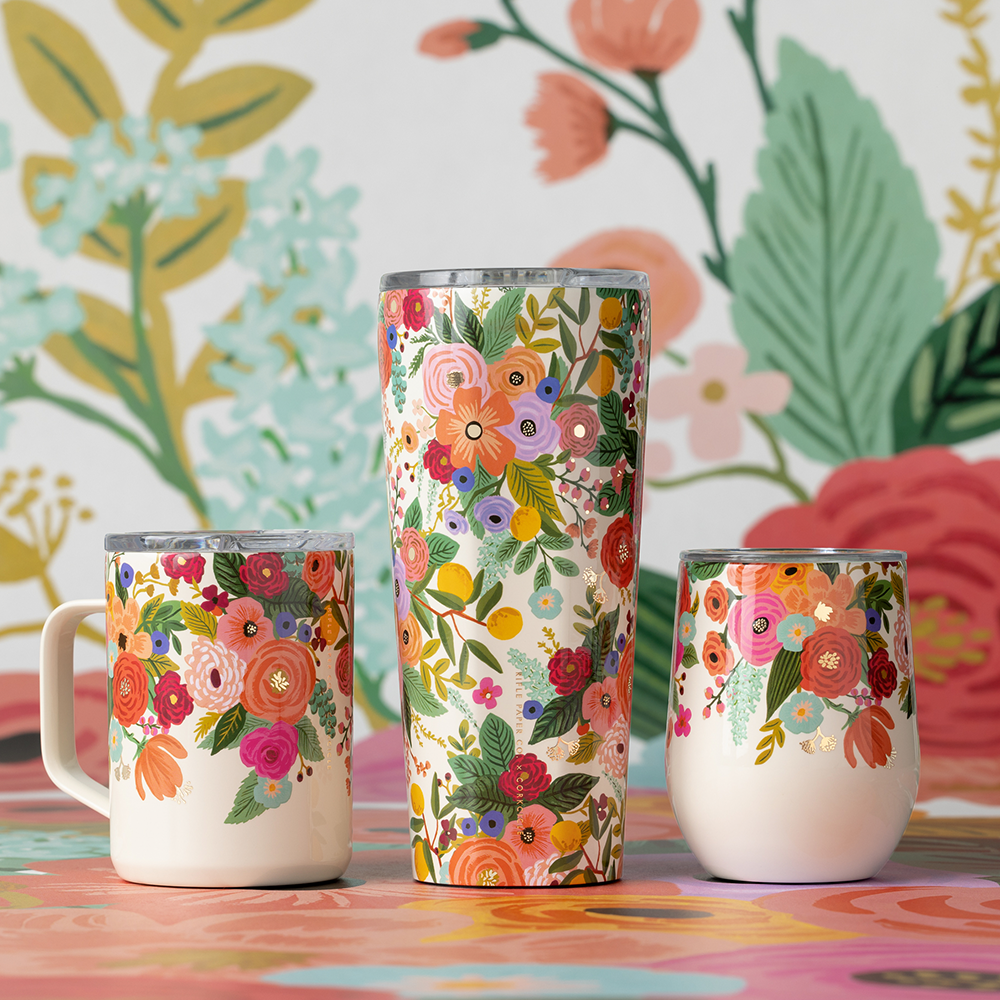 Garden Party Cream 12oz Stemless Cup - Rifle Paper Co. x Corkcicle