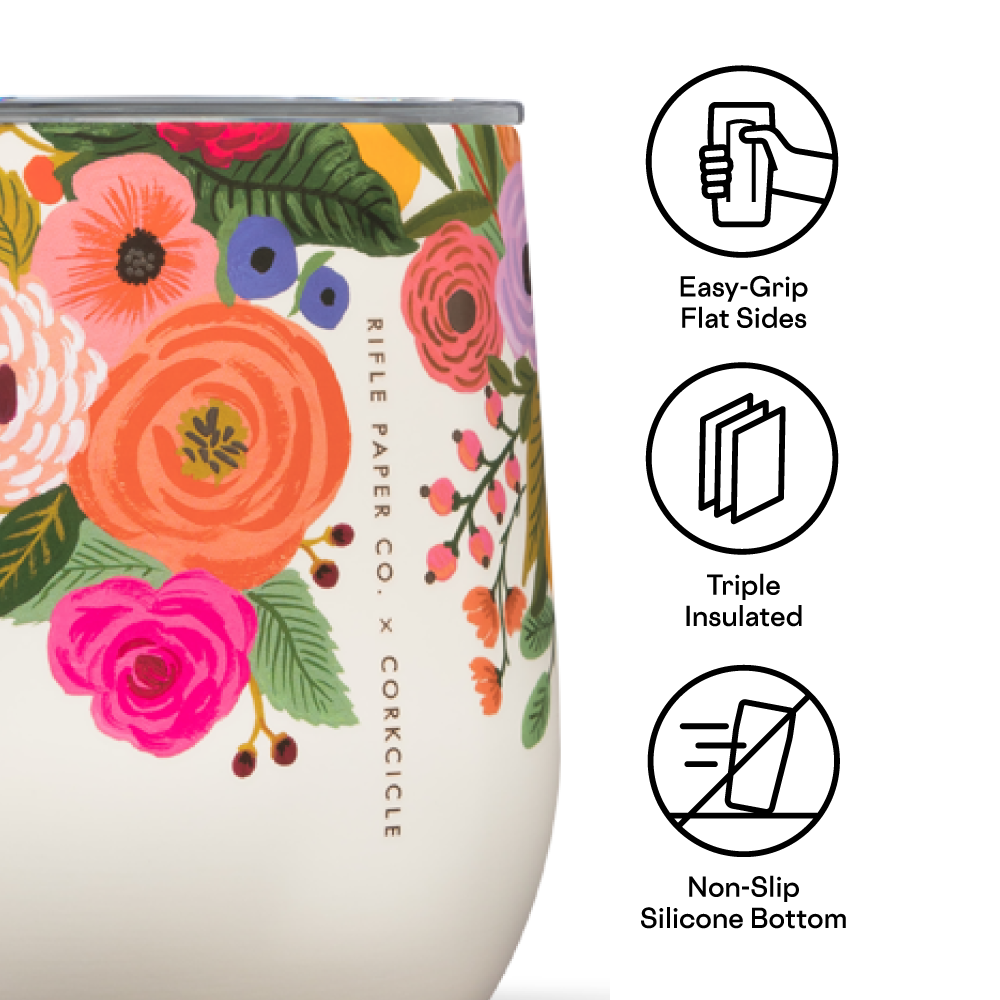 Garden Party Cream 12oz Stemless Cup - Rifle Paper Co. x Corkcicle