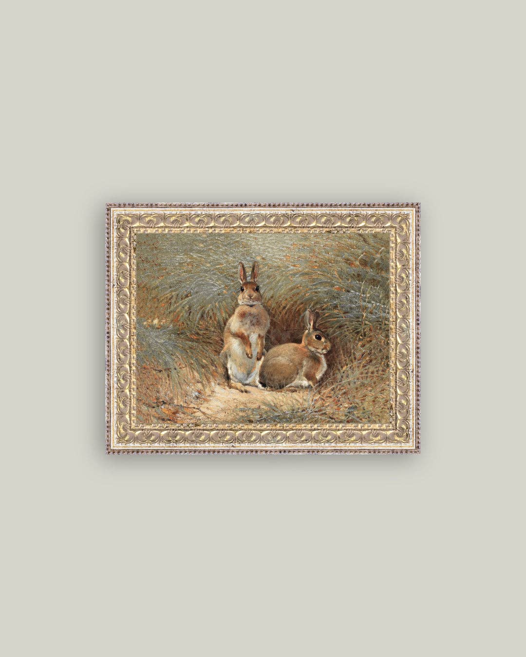 Bunnies Framed Antique Art - 7x5