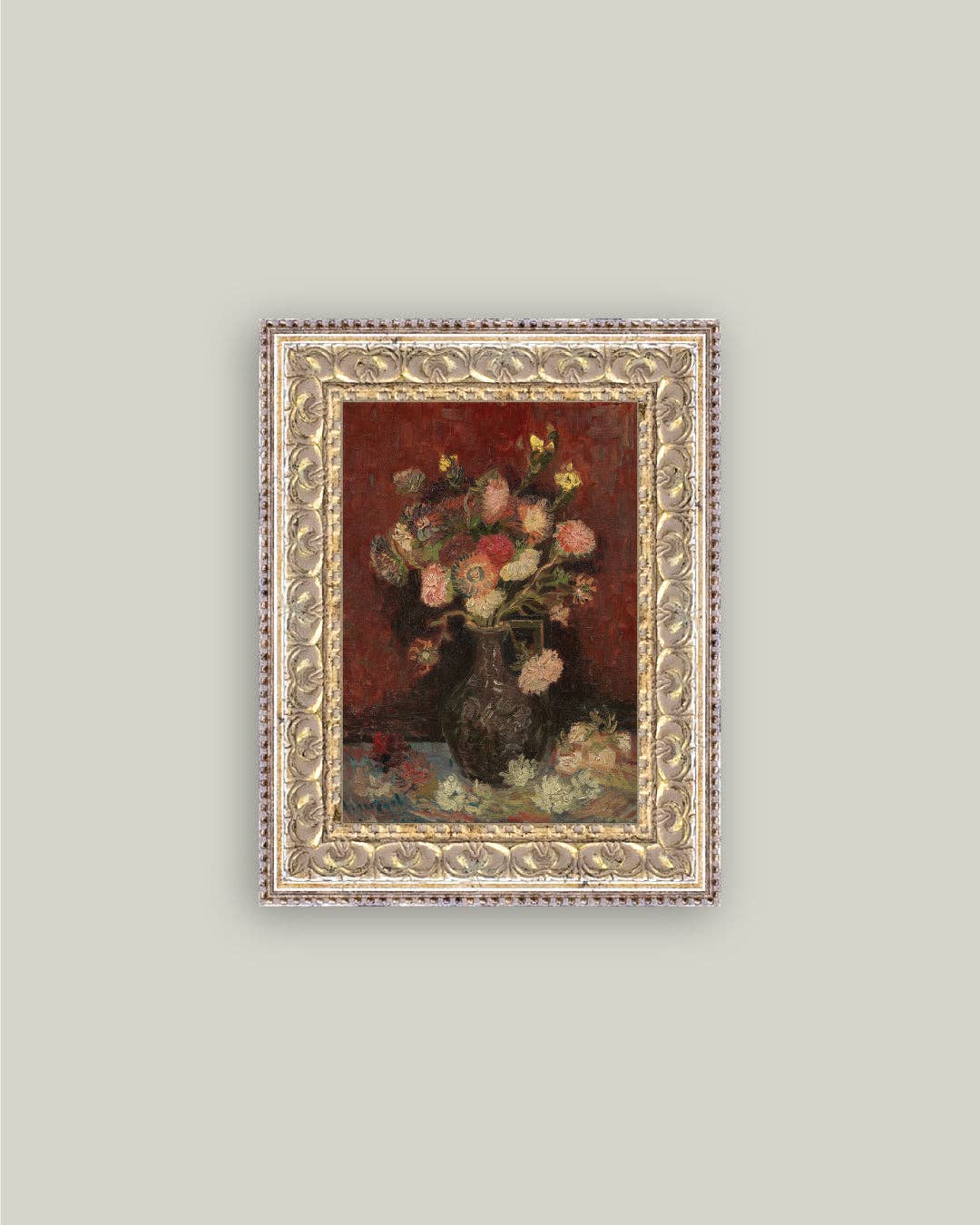 Chinese Asters and Gladioli Framed Antique Art - 5x7