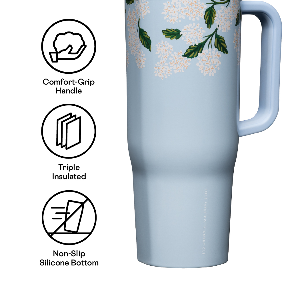 Gloss Blue Hydrangea 40oz Cruiser Tumbler - Rifle Paper Co. x Corkcicle