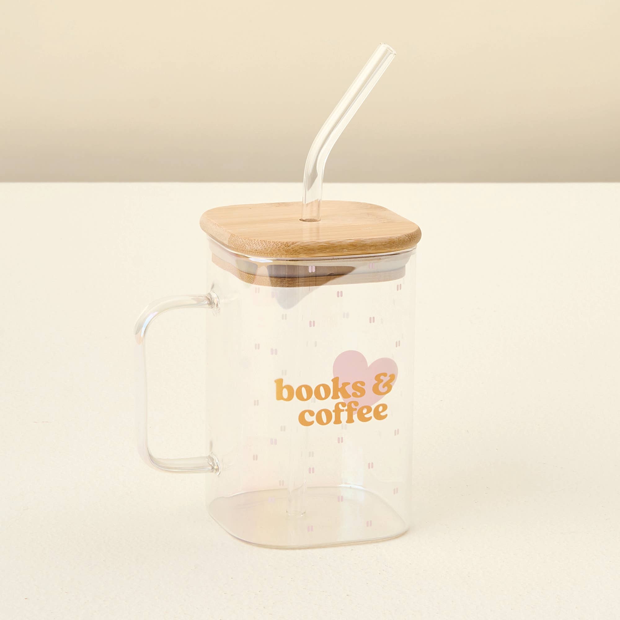 Square Glass Cup - Books + Coffee