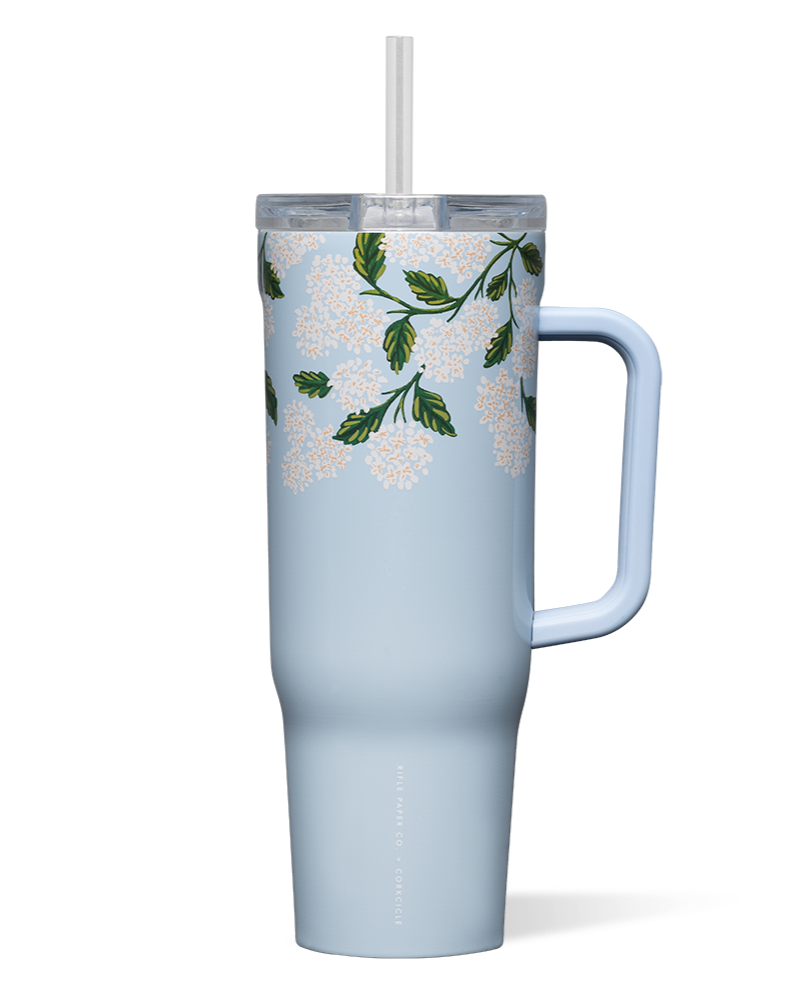 Gloss Blue Hydrangea 40oz Cruiser Tumbler - Rifle Paper Co. x Corkcicle