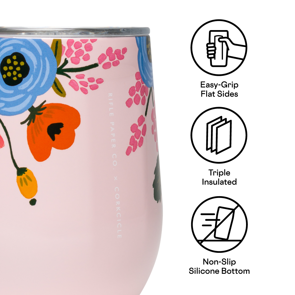 Gloss Blush Lively Floral 12oz Stemless Cup – Rifle Paper Co. x Corkcicle