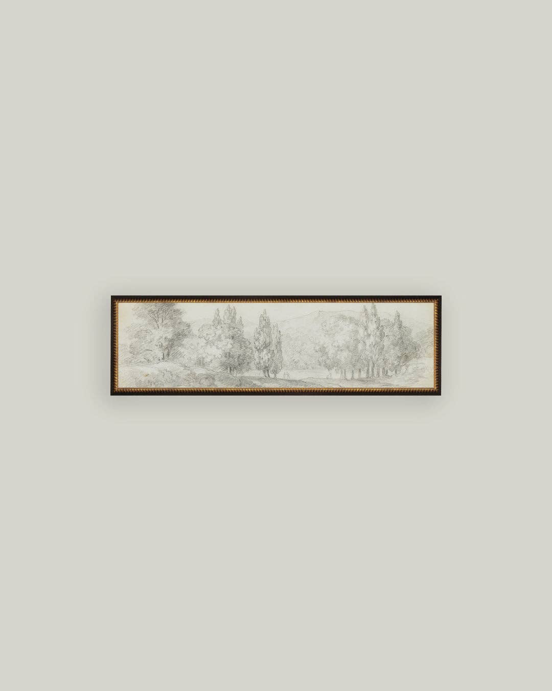 Country Meadow Sketch Framed Antique Art - 24x8