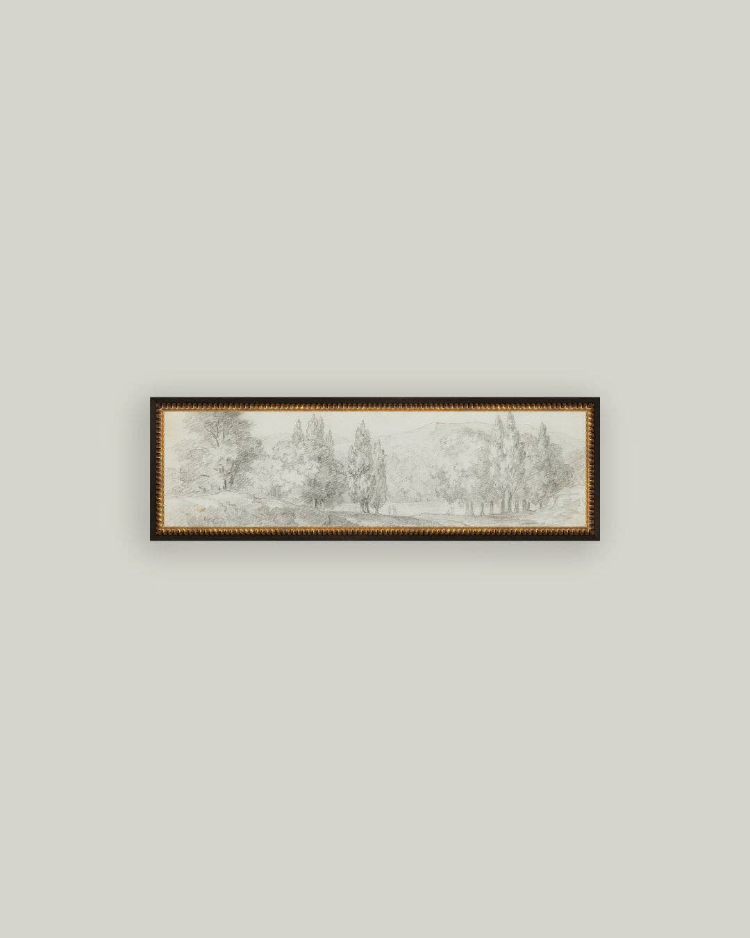 Country Meadow Sketch Framed Antique Art - 32x10