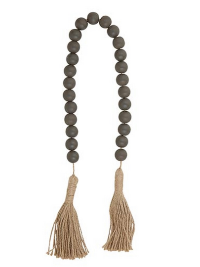 Wood Beads with Jute Tassel - Dark Charcoal